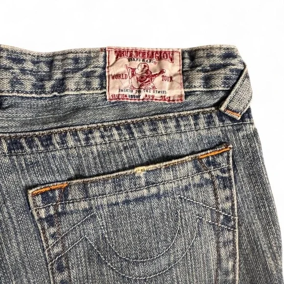 True Religion Distressed Jean Shorts 28 | Rare Embroidered Patchwork Y2K Denim - Picture 8 of 8